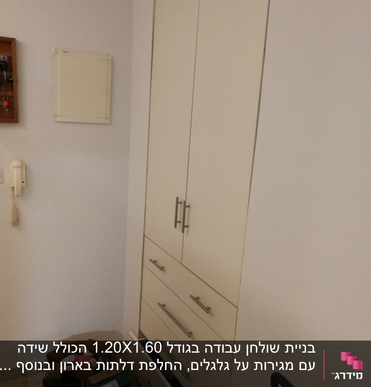 ארון עם דלתות ומגירות, ידיות מתכת